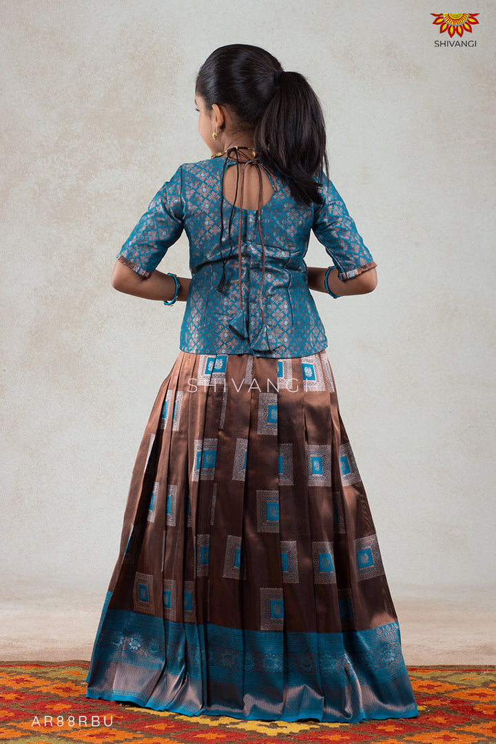 Ramar Blue Copper Tiles Pattu Pavadai For Girls