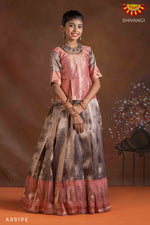 Girls Peach Silver Fire Pattu Pavadai | Langa 
