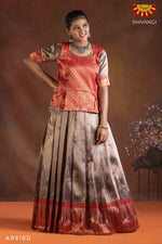 Girls Red Silver Fire Pattu Pavadai | Langa 