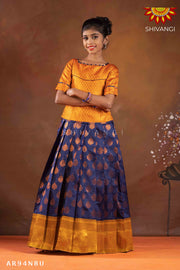 Girl Navy Blue Copper Pendant Pattu Pavadai |Langa