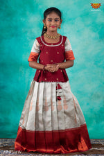 Girls White Copper Chanbali Pattu Pavadai | Lehenga