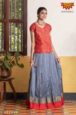 Girls Grey  Golden Rain Pattu Pavadai | Langa