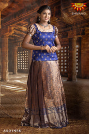 Girls  Golden Malligai Pattu Pavadai | Langa - Blue