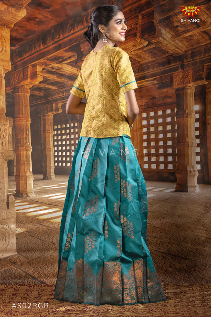 Kids Ramar Green Mayura Pattu Pavadai Set | lehenga