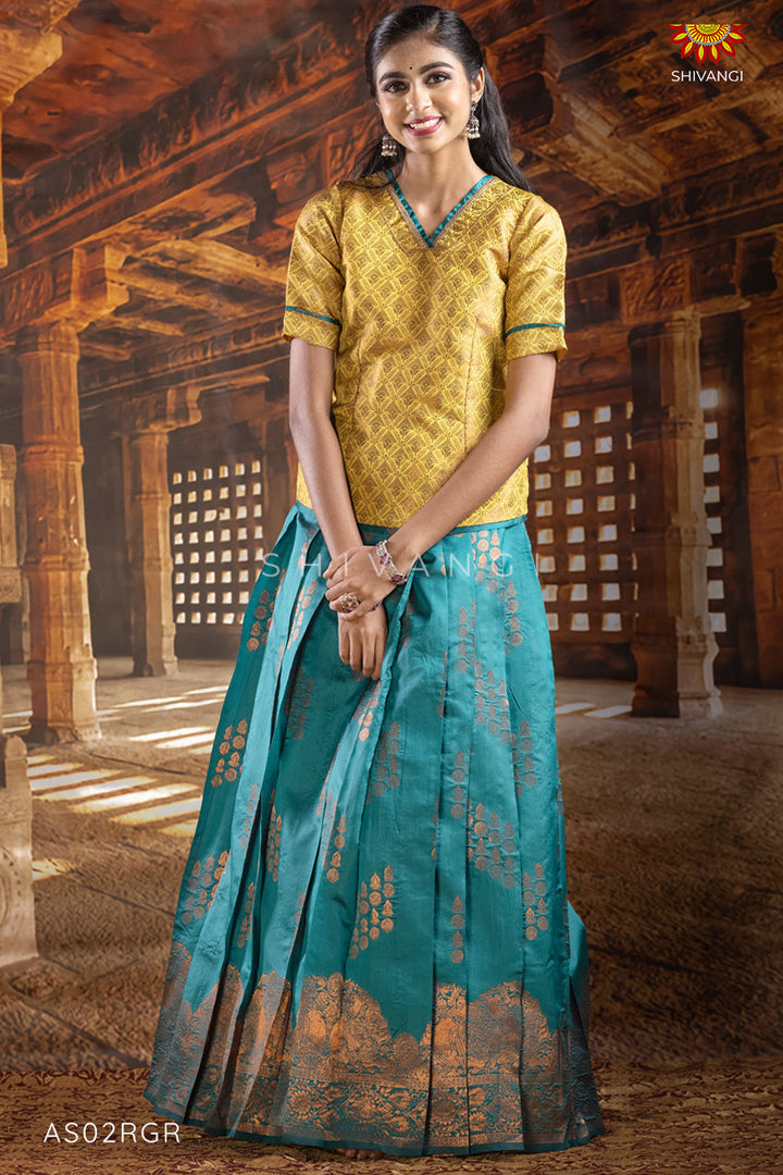 Kids Ramar Green Mayura Pattu Pavadai Set | lehenga