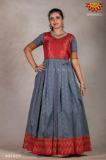 Grey Zig Zag Border Long Gown For Girls !!!