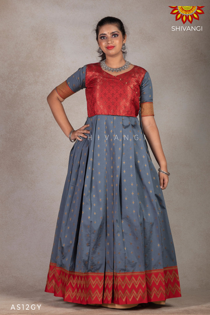 Grey Zig Zag Border Long Gown For Girls !!!