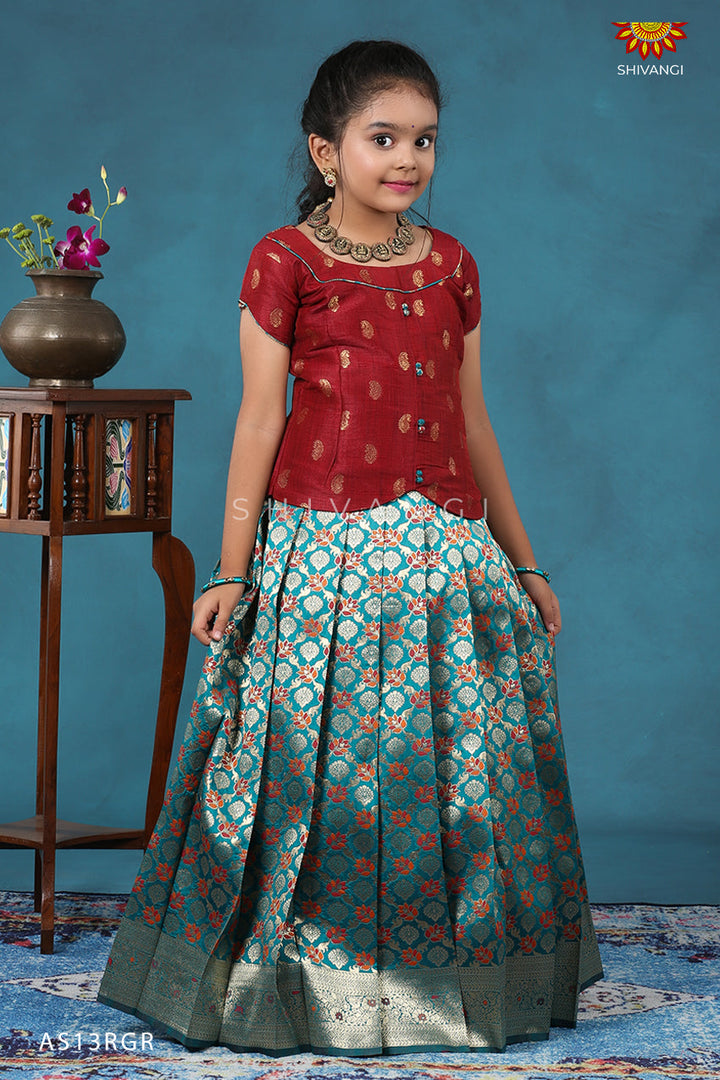 Gypsum Rama Green Pattu Pavadai For Kids !!!