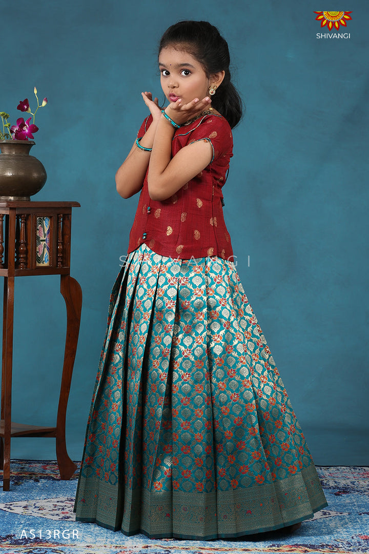 Gypsum Rama Green Pattu Pavadai For Kids !!!