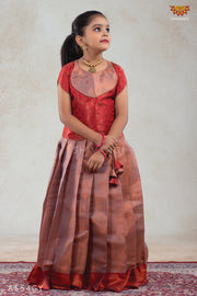 Grey Baby Honey Comb Pattu pavadai For Girls