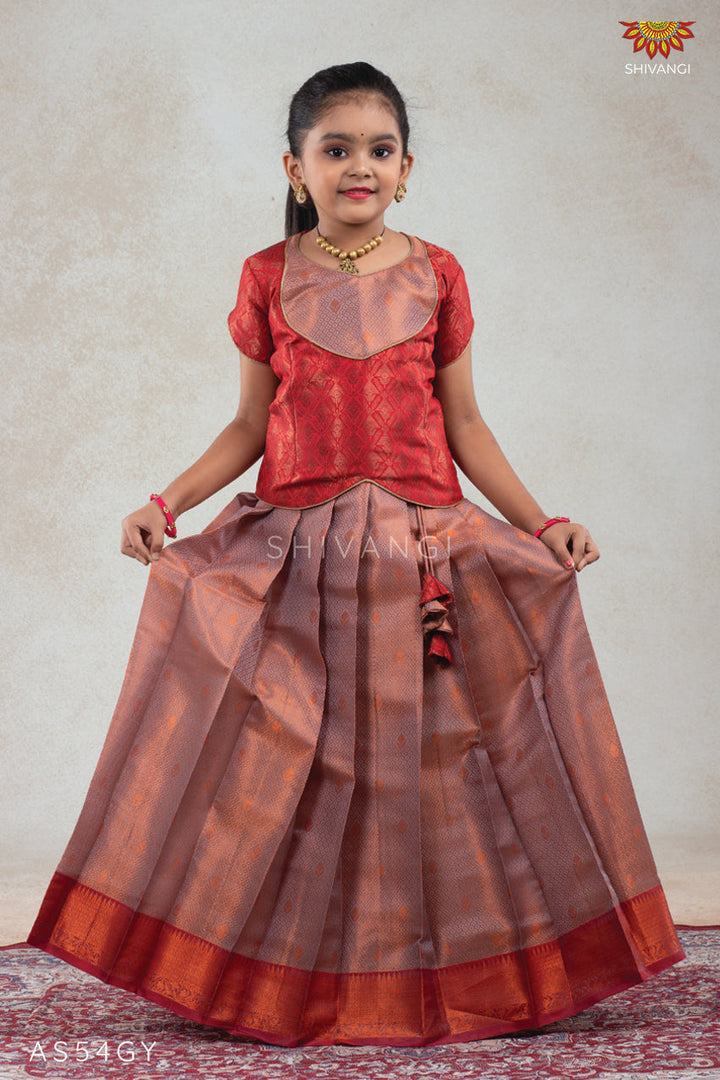 Grey Baby Honey Comb Pattu pavadai For Girls