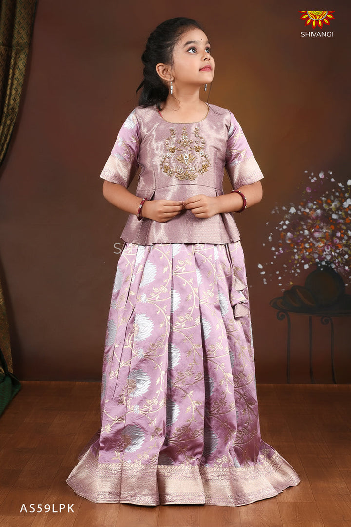 Purple Silver Lotus Pattu pavadai For Kids !!!