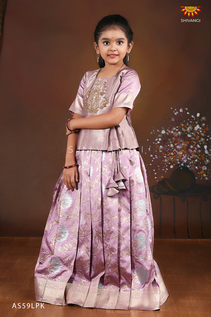 Purple Silver Lotus Pattu pavadai For Kids !!!