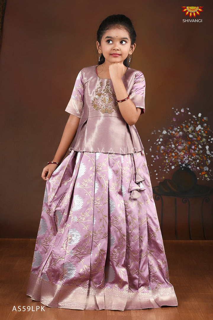 Purple Silver Lotus Pattu pavadai For Kids !!!