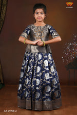 Navy  Silver Lotus Pattu pavadai For Kids !!!