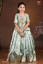 Green Silver Lotus Pattu pavadai For Kids !!!