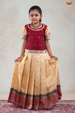 Girls Snow Drop Cream Pattu Pavadai Set | Lehenga