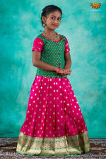 Pink Satin Rangoli Pattu Pavadai For girls