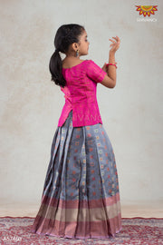 Girls Grey Copper Athangudi Pattu Pavadai | Langa