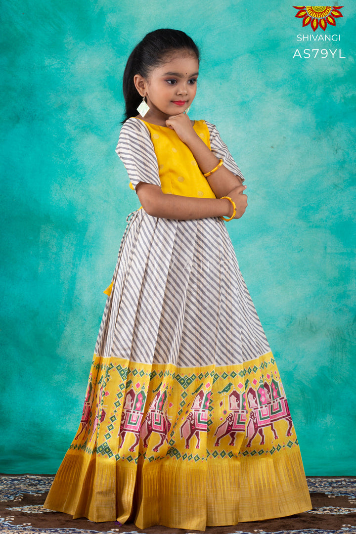 Patola Leheriya Long Gown Yellow !!!