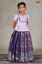 Navy Blue White Feather Pattu Pavadai For Kids !!!