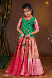 Girls Pink Lilly JKD Elbow Sleeve - Pink Pattu Pavadai
