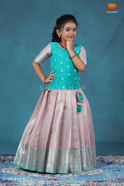 Grey Pastel Baby Feather Pavadai Set For Girls !!!