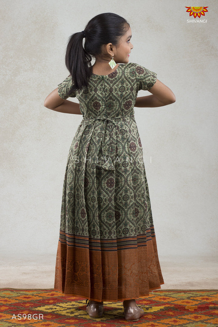 Green Pastel Morracan Long Gown For Girls