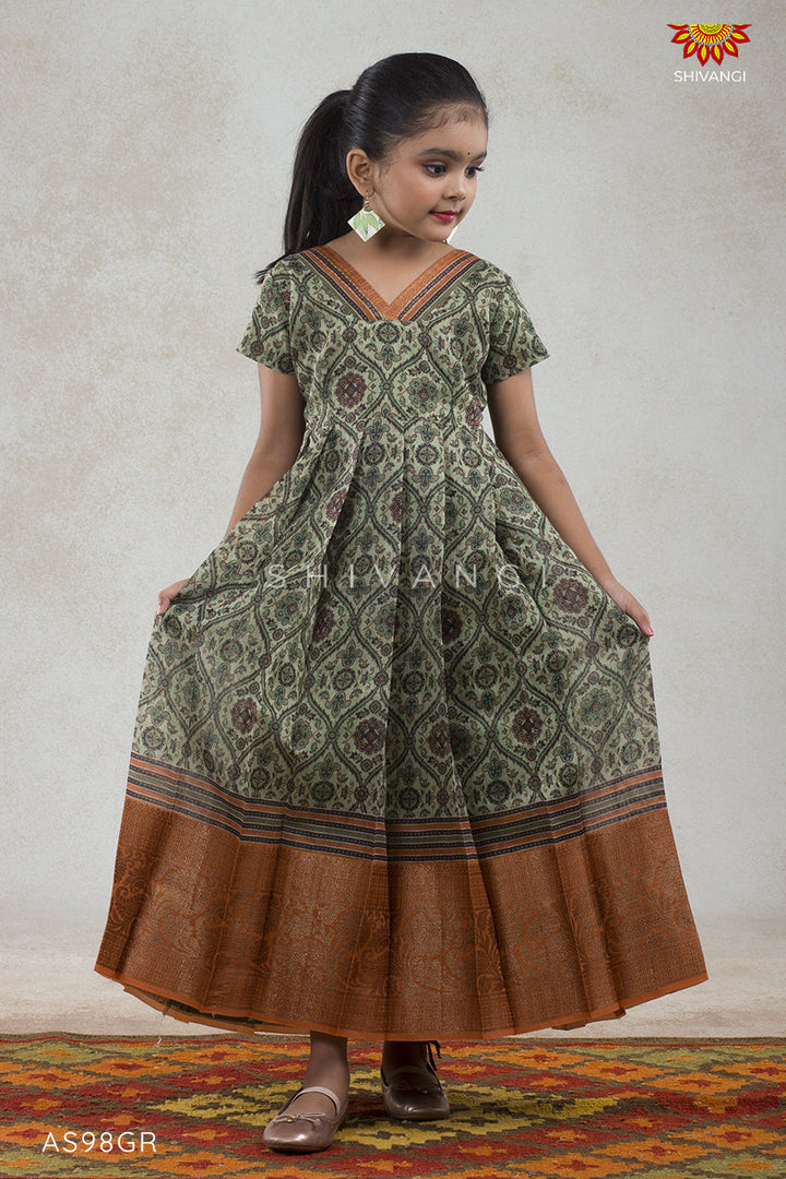 Green Pastel Morracan Long Gown For Girls