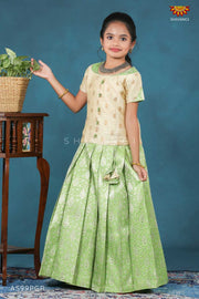 Girls Parrot Green Silver Alovera Pattu Pavadai
