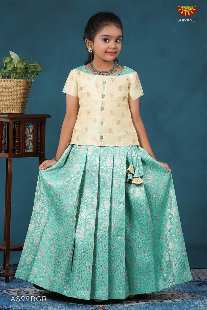 Girls Ramar Green Silver Alovera Pattu Pavadai