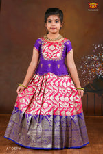 Pink Golden Diya Pattu Pavadai For Girls !!!