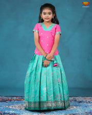 Ramar Green Chanderi Floral pattu pavadai For Kids !!!