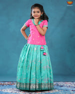 Ramar Green Chanderi Floral pattu pavadai For Kids !!!