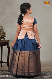 Navy Blue Metalic Honeycomb Pattu Pavadai For Girls !!!