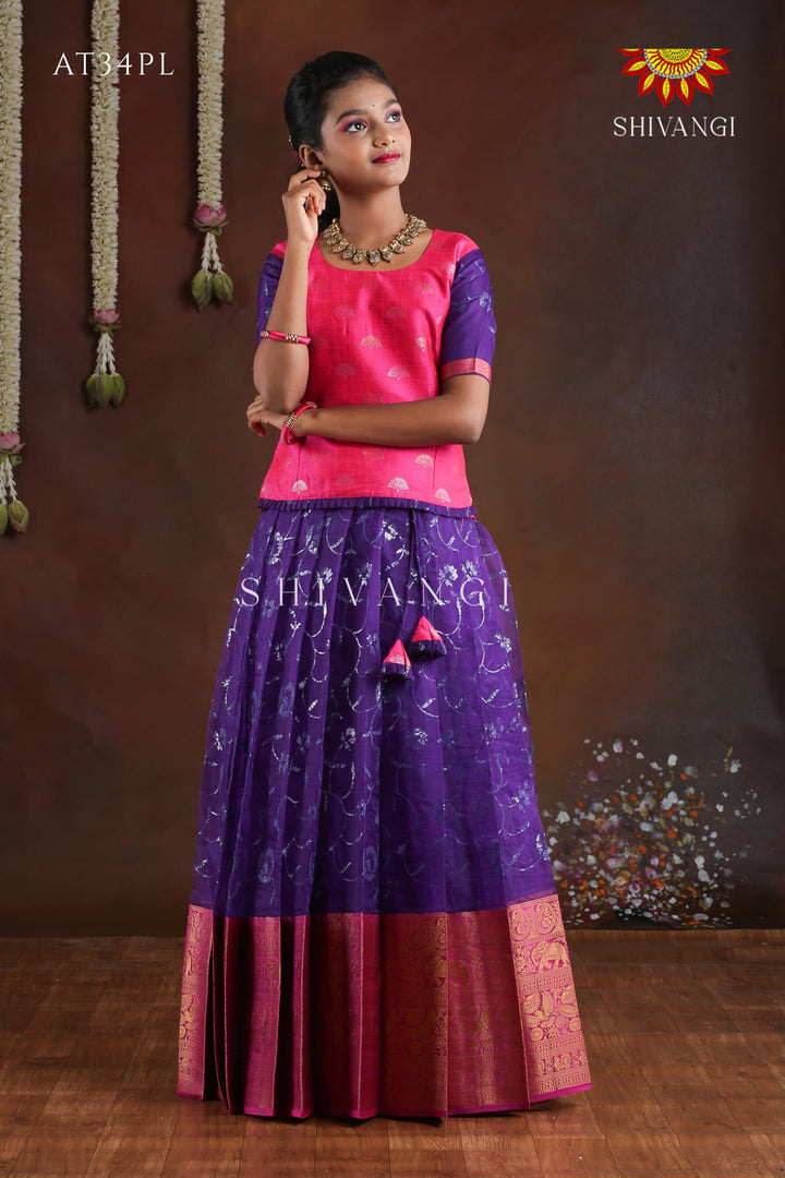 Organza Sequence  Purle Pattu Pavadai For Grils !!!