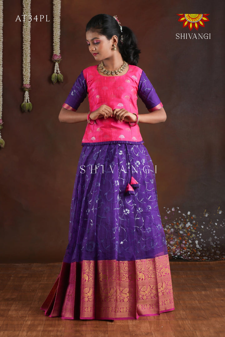 Organza Sequence  Purle Pattu Pavadai For Grils !!!