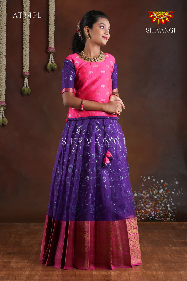 Organza Sequence  Purle Pattu Pavadai For Grils !!!