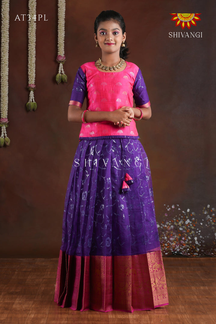 Organza Sequence  Purle Pattu Pavadai For Grils !!!