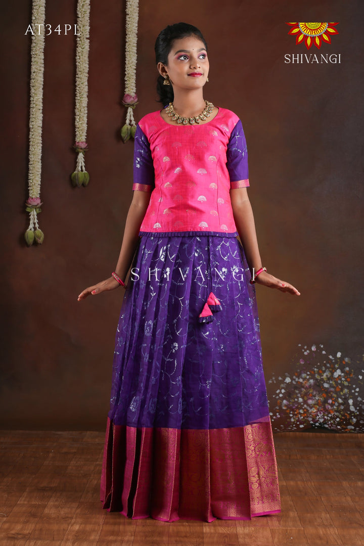 Organza Sequence  Purle Pattu Pavadai For Grils !!!