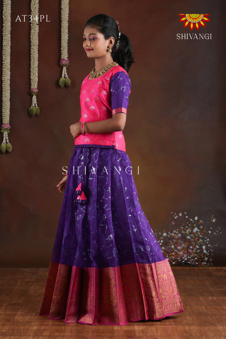 Organza Sequence  Purle Pattu Pavadai For Grils !!!