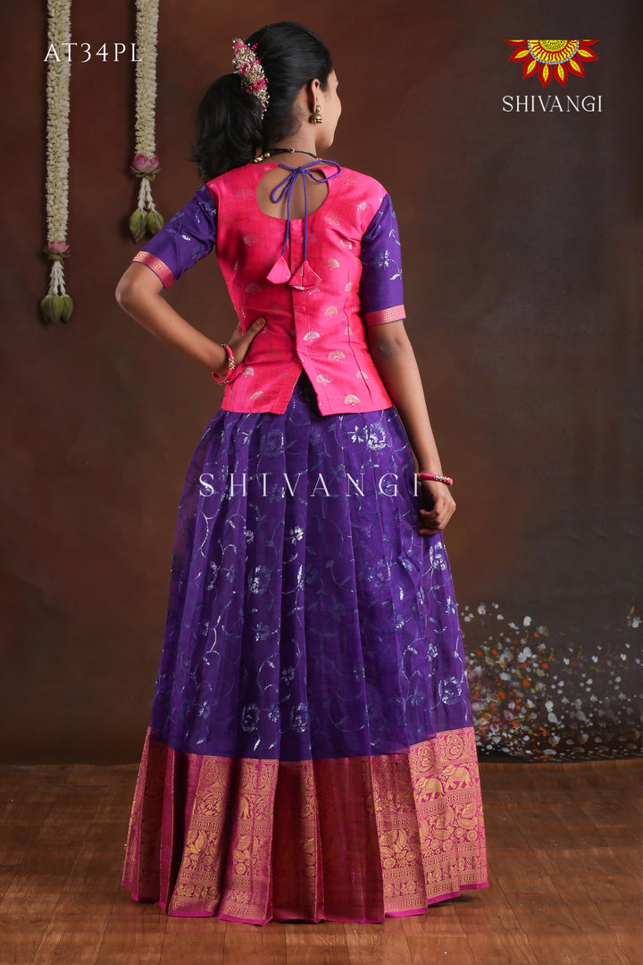 Organza Sequence  Purle Pattu Pavadai For Grils !!!