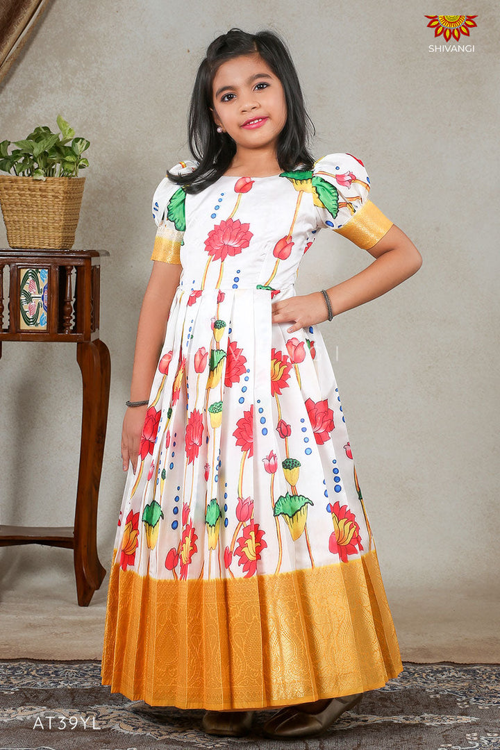 Yellow Lotus Long Gown For Girls !!!