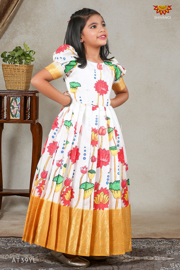 Yellow Lotus Long Gown For Girls !!!