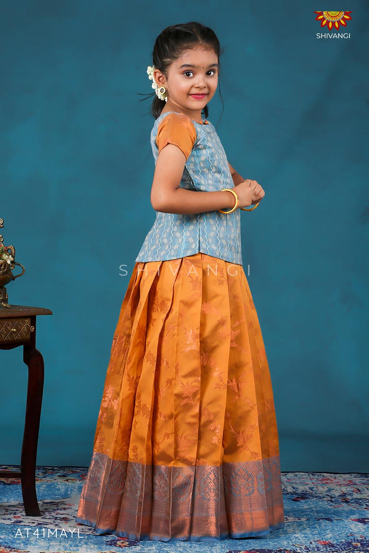 Mustard Flower pattu pavadai For Girls !!!