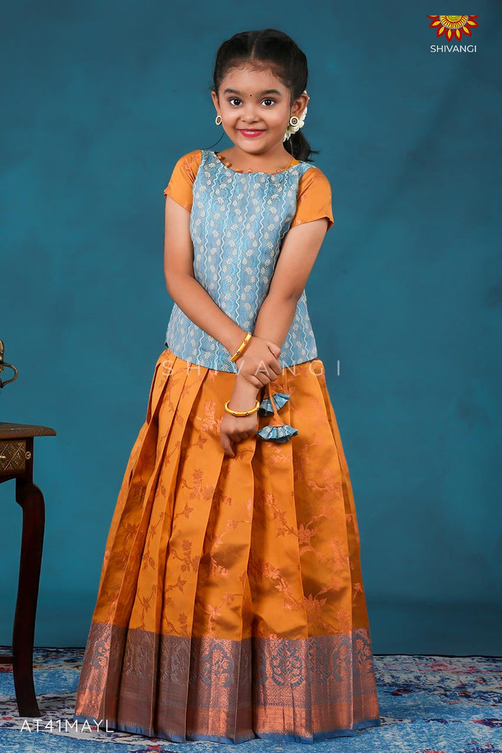 Mustard Flower pattu pavadai For Girls !!!