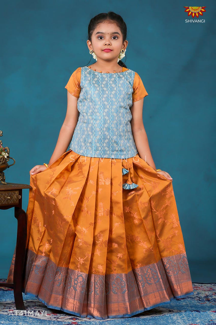 Mustard Flower pattu pavadai For Girls !!!