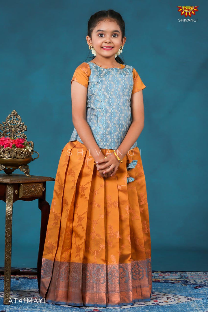 Mustard Flower pattu pavadai For Girls !!!