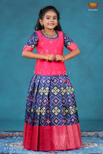 Navy Blue Silk patola Pattu Pavadai For Girls 