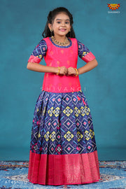 Navy Blue Silk patola Pattu Pavadai For Girls 